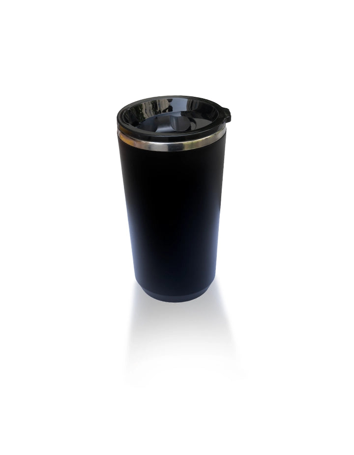 Black Travel Coffee Mug with Lid – 450ml Stainless Steel Insulated Reusable Tumbler for Hot & Cold Drinks